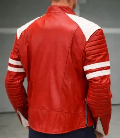 Brad Pitt Tyler Durden Red & White Leather Jacket Fight Club