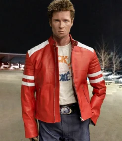 Fight Club Red & White Stripe Leather Jacket Tyler Durden Style