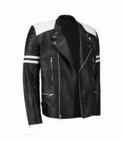 Fight Club Tyler Durden Classic Mayhem Black & White Biker Leather Jacket