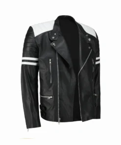 Fight Club Tyler Durden Classic Mayhem Black & White Biker Leather Jacket