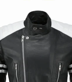 Tyler Durden Black & White Biker Leather Jacket Closeup