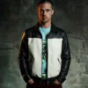 Tyler Durden Black and White Leather Jacket Brad Pitt Fight Club Jacket