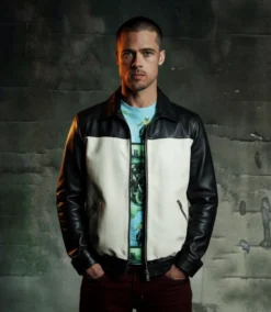 Tyler Durden Black and White Leather Jacket Brad Pitt Fight Club Jacket