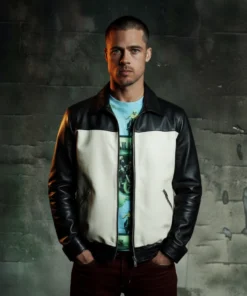 Tyler Durden Black and White Leather Jacket Brad Pitt Fight Club Jacket