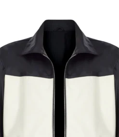 Tyler Durden Black and White Leather Jacket Fight Club Closeup