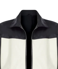 Tyler Durden Black and White Leather Jacket Fight Club Closeup