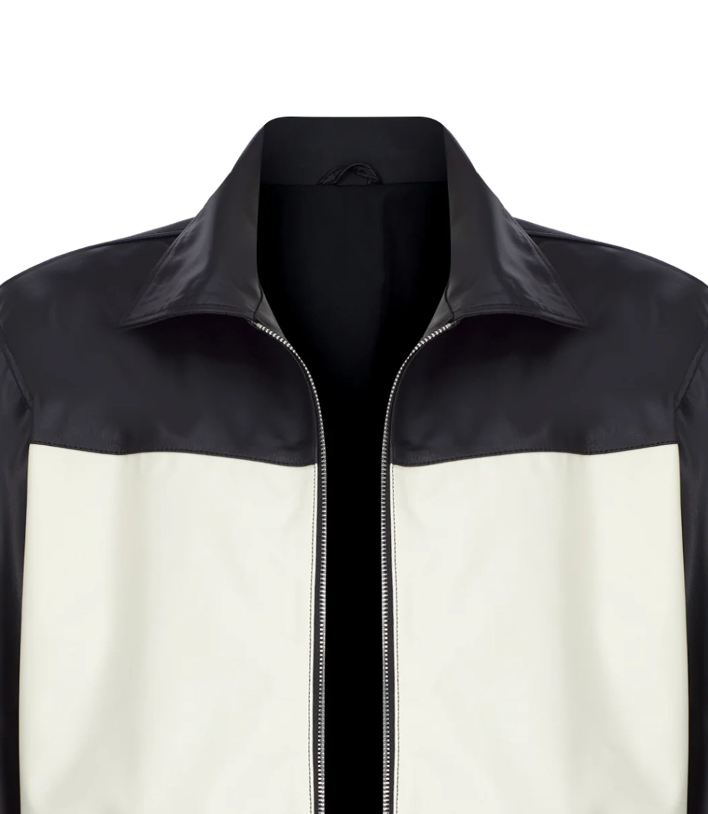 Tyler Durden Black and White Leather Jacket Fight Club Closeup
