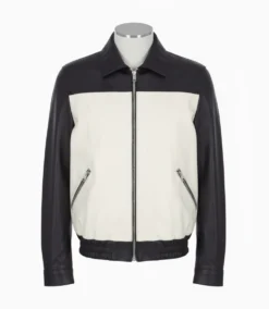 Tyler Durden Black and White Leather Jacket Fight Club Front