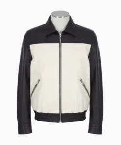 Tyler Durden Black and White Leather Jacket Fight Club Front