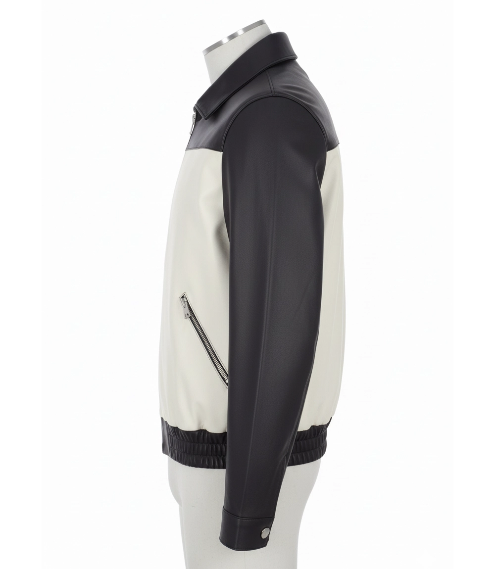 Tyler Durden Black and White Leather Jacket Fight Club