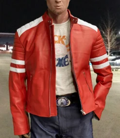 Tyler Durden Iconic Red & White Leather Jacket Fight Club Replica