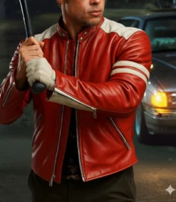 Tyler Durden Leather Jacket Red and White