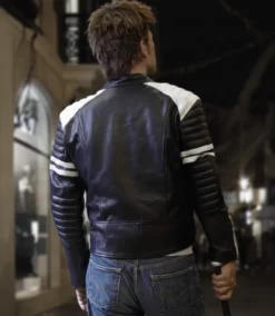 Tyler Durden Mayhem Black and White Fight Club Leather Jacket