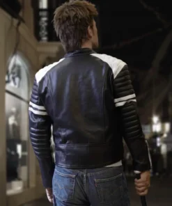 Tyler Durden Mayhem Black and White Fight Club Leather Jacket