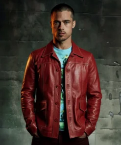 Tyler Durden Brad Pitt Red Leather Jacket