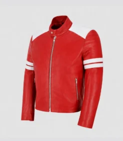 Tyler Durden Red & White Leather Biker Jacket