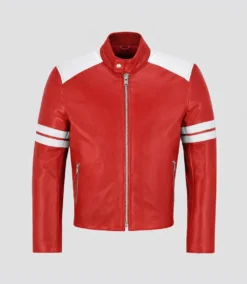 Tyler Durden Red & White Leather Jacket Fight Club Inspired