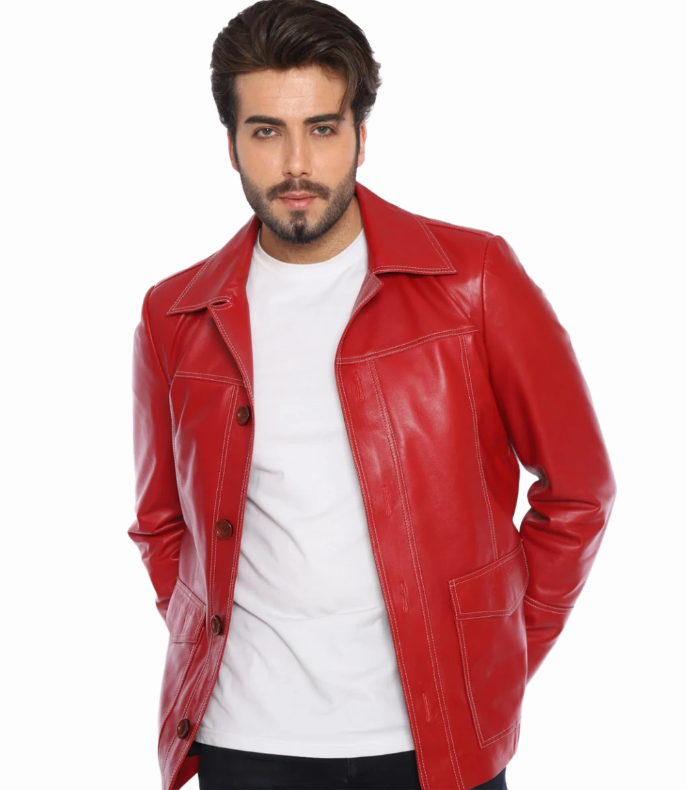 Tyler Durden Signature Red Leather Jacket Fight Club (3)