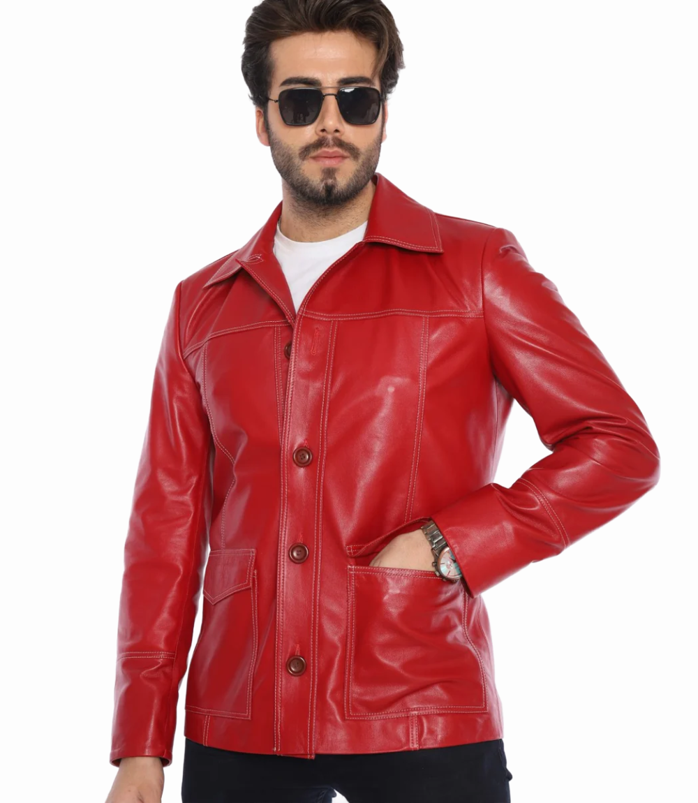 Tyler Durden Signature Red Leather Jacket Fight Club (4)