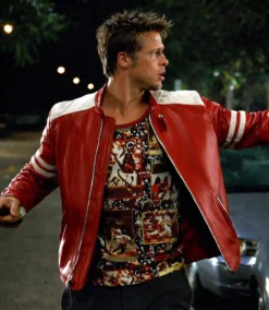 Tyler Durden Signature Red & White Leather Jacket Fight Club Style