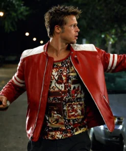 Tyler Durden Signature Red & White Leather Jacket Fight Club Style