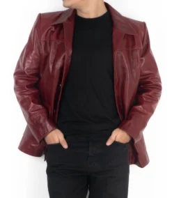 Tyler Durden red leather jacket worn by model